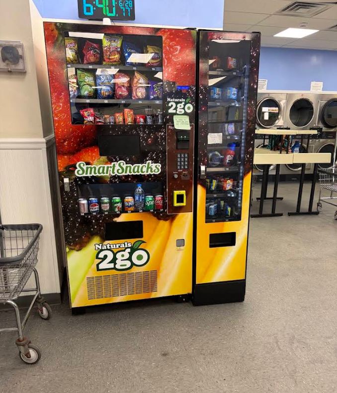 Snack and drink vending machines at Express Laundromat in Evanston, IL
