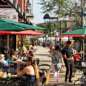 Outdoor dining at The Glen Town Center, Glenview, Illinois