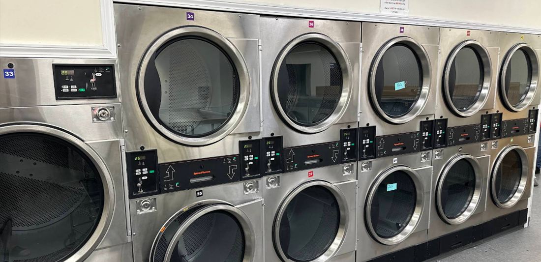 Speed Queen stacked dryers at Express Laundromat in Evanston, IL